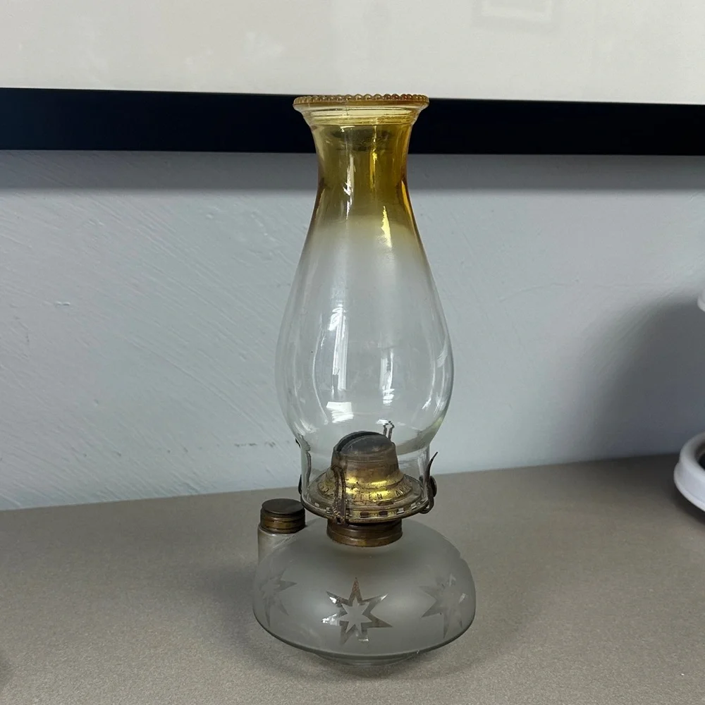Vintage Glass Lantern with Gold Accents